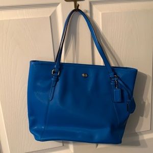 Blue coach tote leather